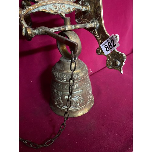 Vintage Brass Monastery Bell With Chain And Clanger Cms Tall