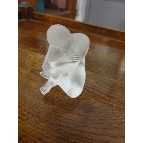 Lalique France Frosted Glass Model Of Nude Dancer Seated With Arms