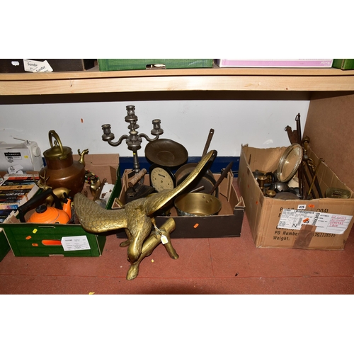 Three Boxes And Loose Metalwares To Include A Large Brass Eagle