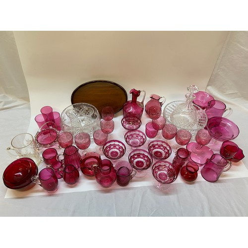 A Selection Of Cranberry Glass Including Jugs Beakers Glasses