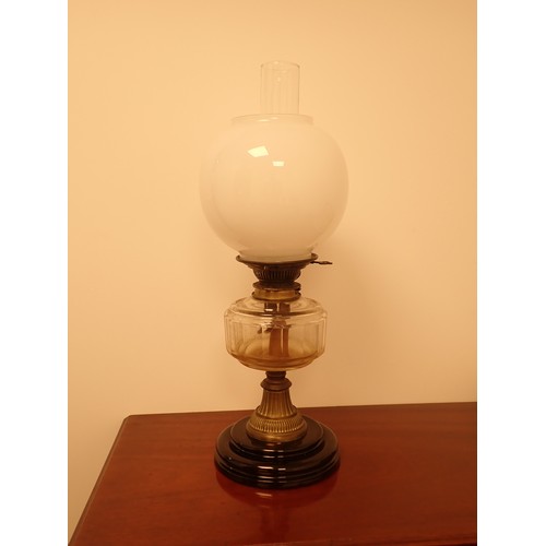 A Victorian Hink S Sons Brass Oil Lamp With Facetted Clear Glass