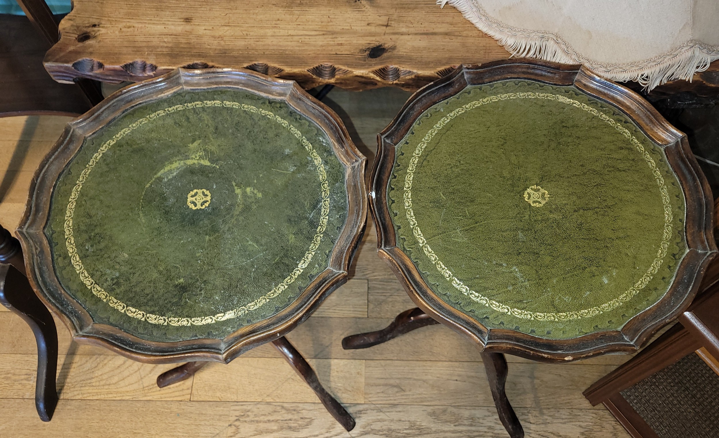 An Edwardian Inlaid Mahogany Two Tier Occasional Table Together With An