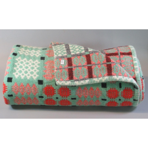 Pale Green Ground Vintage Welsh Tapestry Woollen Blanket With