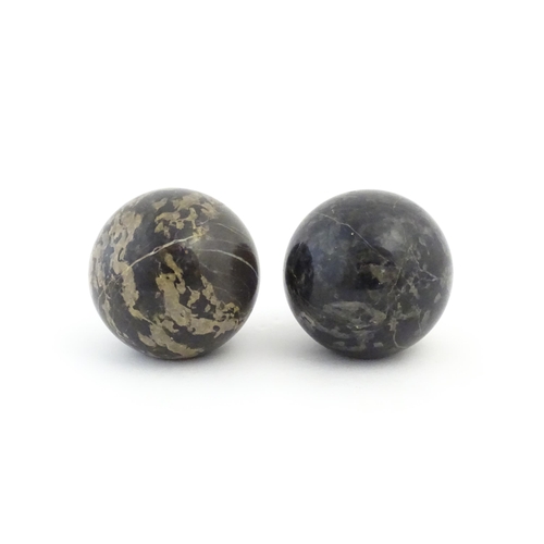 Two Polished Hardstone Specimen Paperweights Of Spherical Form Approx