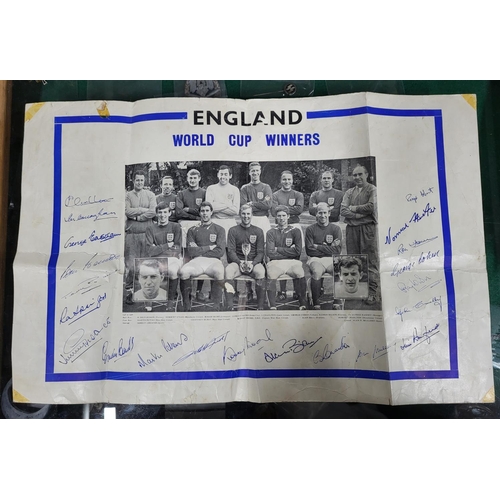 Period England 1966 World Cup Winners Poster With Printed Signatures