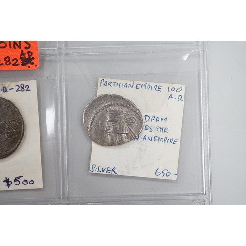 Roman Empire Greek And Parthian Coins Comprising Four Silver AR