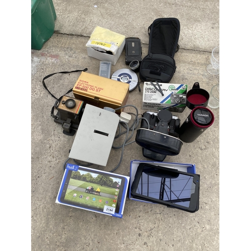 AN ASSORTMENT OF ITEMS TO INCLUDE A TABLET CAMERAS AND CAMERA LENS ETC