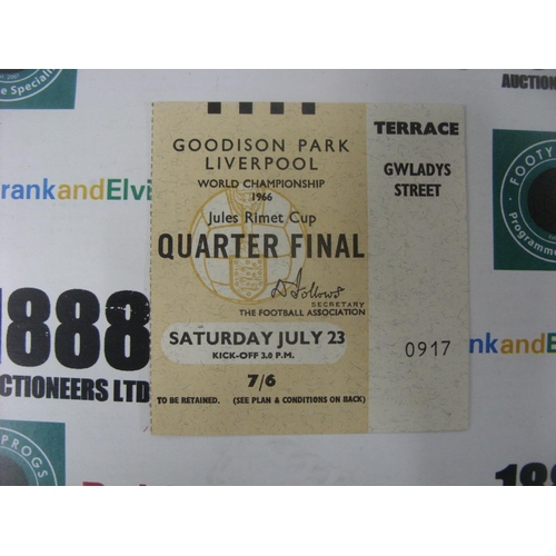 WORLD CUP 1966 A Ticket From The Quarter Final Game At Goodison Park