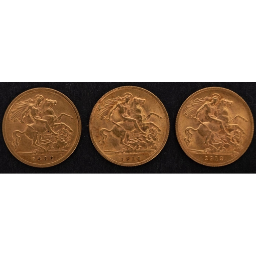 Three Gold Half Sovereign Coins Including An Edward VII Coin Dated