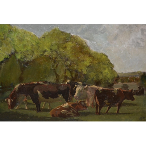 Late 19th Century Oil On Canvas Landscape With Cattle Grazing