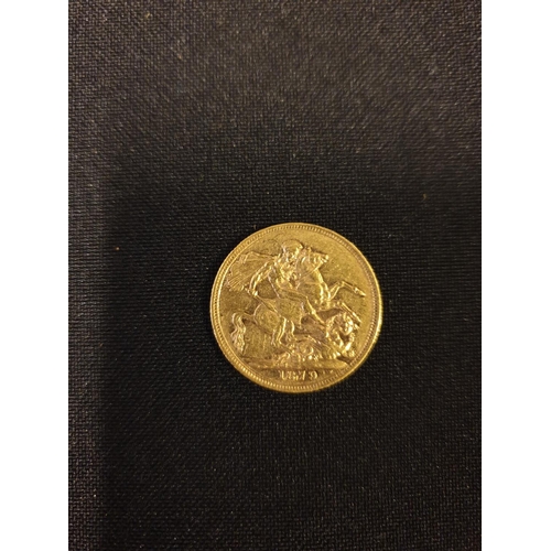 28 - Extremely rare 1879 Sydney mint gold sovereign, showing young Queen Victoria head and the reverse ha... 