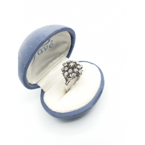41 - 18CT WHITE GOLD DIAMOND CLUSTER RING, SIZE M WEIGHT 6.2G. Hallmark inside the band showing 750 for 1... 