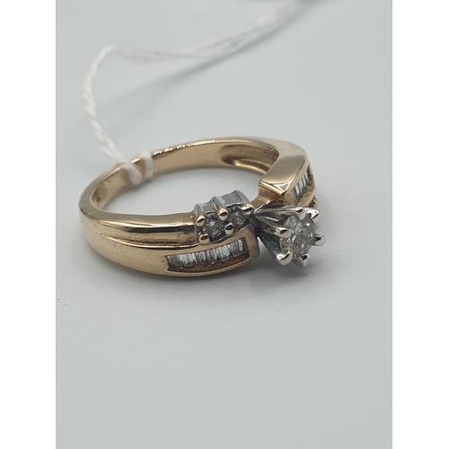 17 - Yellow gold with 0.15ct diamond ring in claw setting flanked by small shoulder stones, weight 3.93g ... 