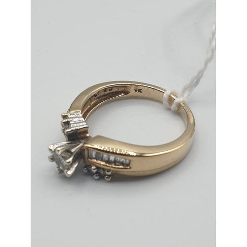 17 - Yellow gold with 0.15ct diamond ring in claw setting flanked by small shoulder stones, weight 3.93g ... 