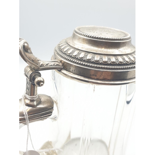 21 - Vintage glass tankard with 800 silver hinged lid in Bavarian style with ornate lid, Koch and Bergfel... 