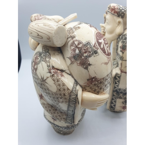 42 - 1910 Antique pair of large Japanese Okimono bone and 
 ivory figures, 20cm tall