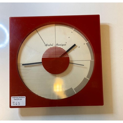 243 - Andre Monique red and white wall clock 1960's