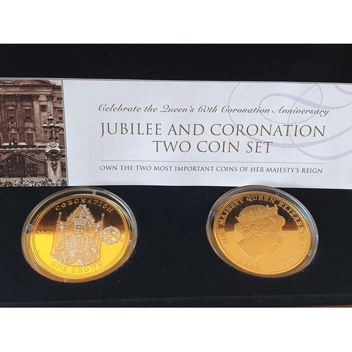 271 - The House of Windsor diamond Jubilee gold plated 2 crown set, limited edition, very collectable in c... 