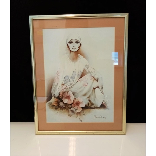 262 - A painting frame of Sara Moon in yellow metal frame. W37.5cmx L47.8cm