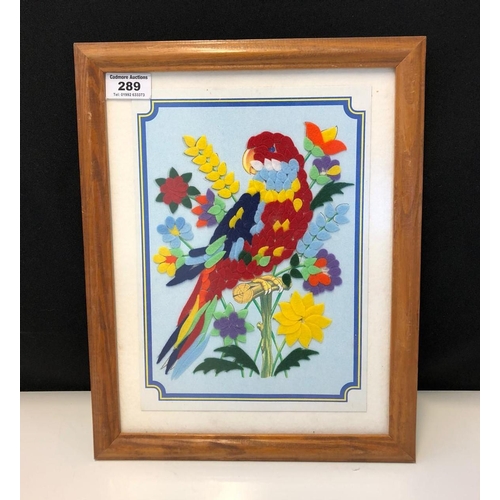289 - A frames felt collage by Alexandra Lowe 1996 of Polly Parate. 37 x 29cms