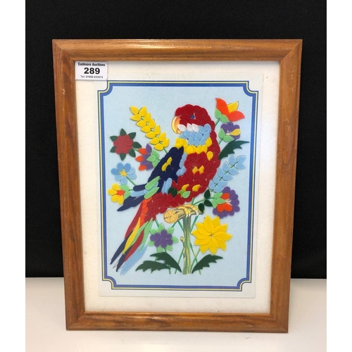 289 - A frames felt collage by Alexandra Lowe 1996 of Polly Parate. 37 x 29cms