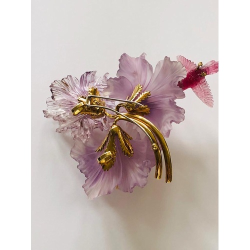 67 - Object of art/brooch created by Herbert Klein.
Amethyst, red tourmaline, 2.7ct white diamond and 2.4... 