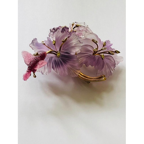 67 - Object of art/brooch created by Herbert Klein.
Amethyst, red tourmaline, 2.7ct white diamond and 2.4... 