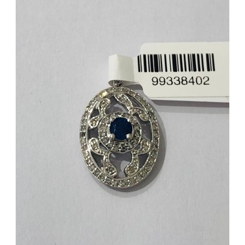 253 - 14k white gold pendant with 0.45ct diamonds and 3.3mm sapphire, weight 2.4g