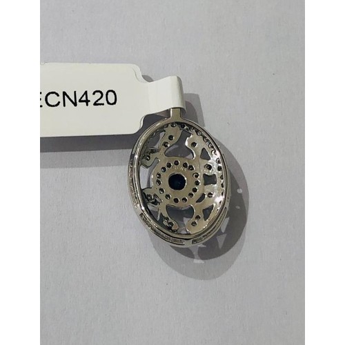 253 - 14k white gold pendant with 0.45ct diamonds and 3.3mm sapphire, weight 2.4g