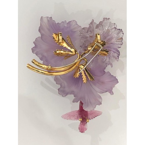 67 - Object of art/brooch created by Herbert Klein.
Amethyst, red tourmaline, 2.7ct white diamond and 2.4... 