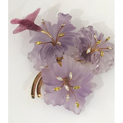 67 - Object of art/brooch created by Herbert Klein.
Amethyst, red tourmaline, 2.7ct white diamond and 2.4... 