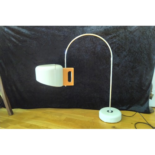 277 - Adjustable arched chrome and wood lamp 