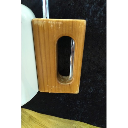 277 - Adjustable arched chrome and wood lamp 