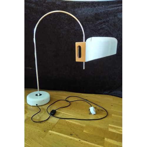 277 - Adjustable arched chrome and wood lamp 