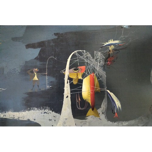 280 - Frederick T W Cook (1907-1982) Fly Fishing on a windy day. Abstract signed oil painting on panel, W ... 