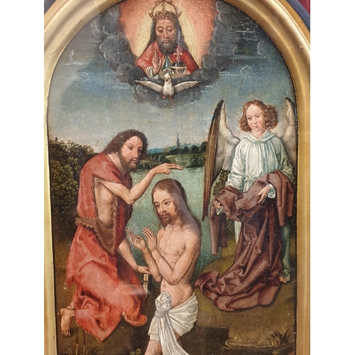 1 - Hand painted framed late 16th century religious icon of Jesus being baptised in the river Jordan by ... 