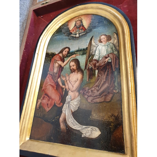1 - Hand painted framed late 16th century religious icon of Jesus being baptised in the river Jordan by ... 