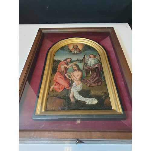 1 - Hand painted framed late 16th century religious icon of Jesus being baptised in the river Jordan by ... 