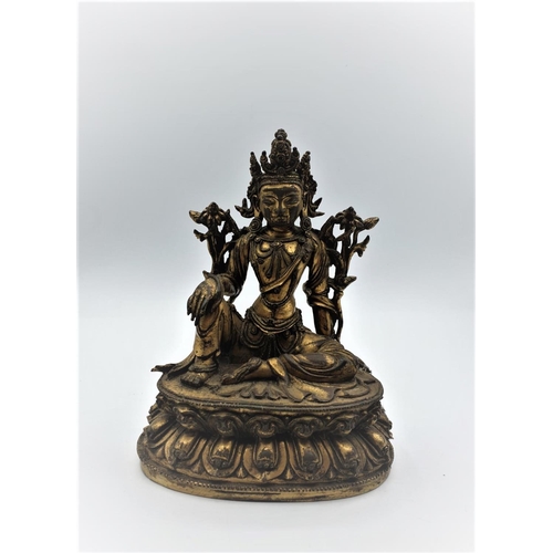 A very early gilded bronze figure of an Oriental Goddess, 17.5cm tall and weight 1341g