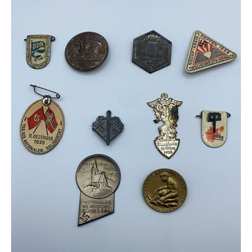 320 - Selection of 10x 1930's German day and lapel badges some need attention to pins