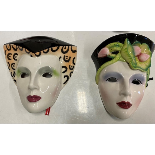 Collection of 6 x ceramic Art Deco style ladies faces wall hanging masks. (6)  Sizes range from 20c