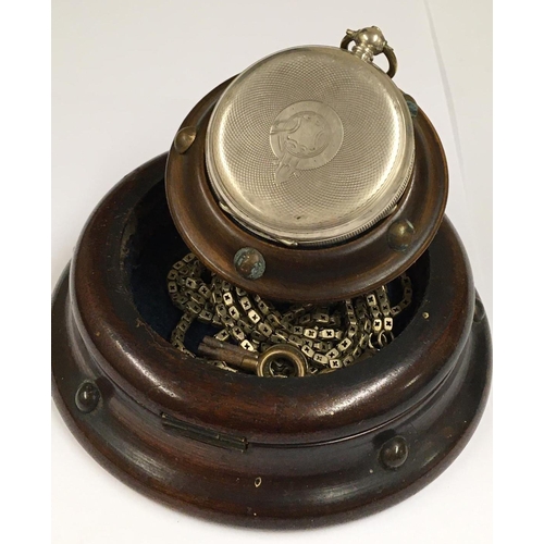 52 - Antique solid Silver Pocket Watch with Chain, keys and stand. Retailed by J G Graves of Sheffield. A... 