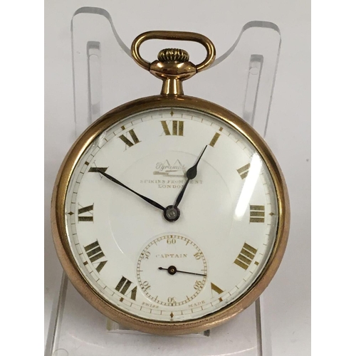 58 - An open face Pocket Watch by Spikins from Dent. Pyramid Captain. 48mm diameter case