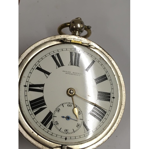 68 - Antique large heavy Sterling Silver Pocket Watch, Allan Barker Stokesley weight 170.6g