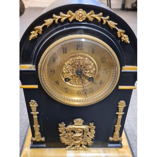 15 - French Empire style black stone gilded Clock, 24x35x15cm