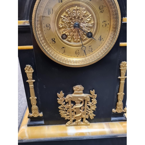 15 - French Empire style black stone gilded Clock, 24x35x15cm