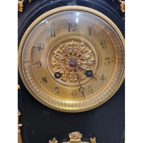 15 - French Empire style black stone gilded Clock, 24x35x15cm