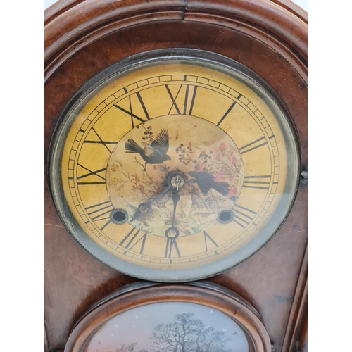 4 - Antique Beehive round arch Walnut cased Clock, with decorative face and watermill scene 28x43x13cm