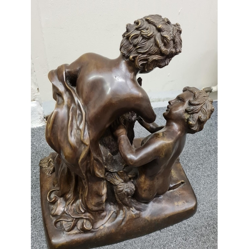 78 - A late 19th century French Bronze Statue of two boys feeding a goat, 35x30x21cm and weight 10.2kg