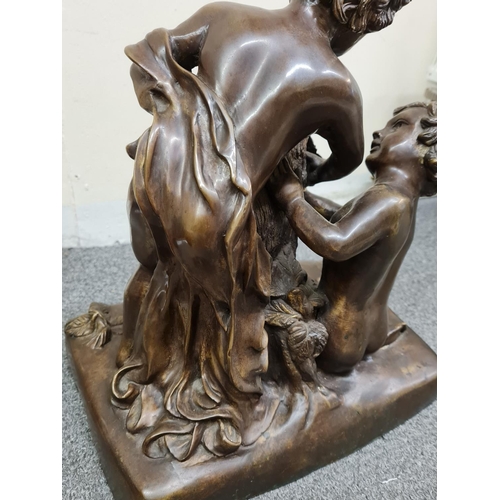 78 - A late 19th century French Bronze Statue of two boys feeding a goat, 35x30x21cm and weight 10.2kg